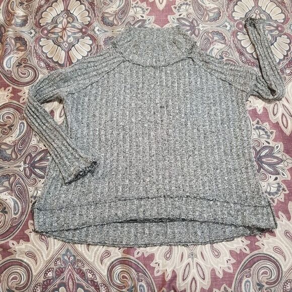 Free People Gray Marled Ribbed Knit Turtleneck Loose Fit Sweater Blouse Tunic - Picture 1 of 3